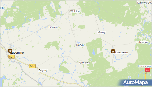 mapa Różyn, Różyn na mapie Targeo