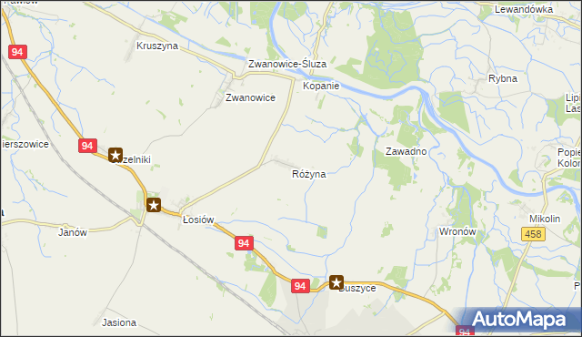 mapa Różyna gmina Lewin Brzeski, Różyna gmina Lewin Brzeski na mapie Targeo