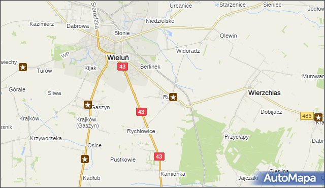 mapa Ruda gmina Wieluń, Ruda gmina Wieluń na mapie Targeo