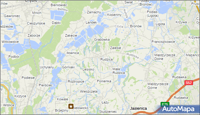 mapa Rudzica gmina Jasienica, Rudzica gmina Jasienica na mapie Targeo