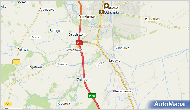 mapa Rusocin gmina Pruszcz Gdański, Rusocin gmina Pruszcz Gdański na mapie Targeo