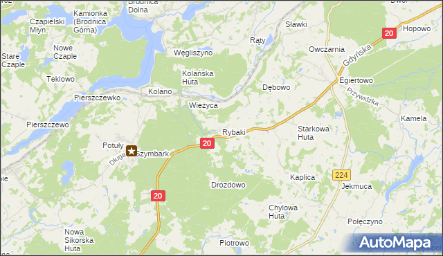 mapa Rybaki gmina Somonino, Rybaki gmina Somonino na mapie Targeo