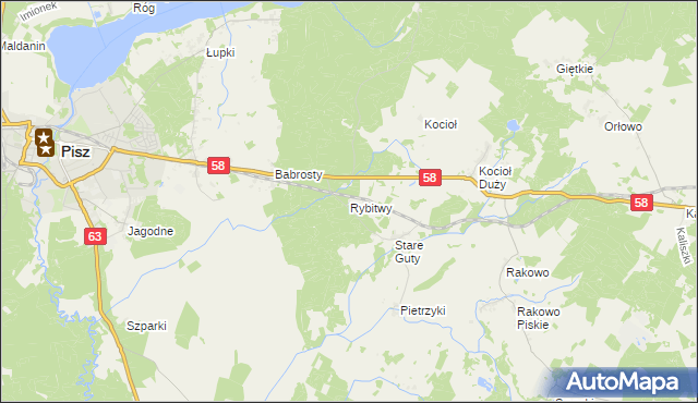 mapa Rybitwy gmina Pisz, Rybitwy gmina Pisz na mapie Targeo