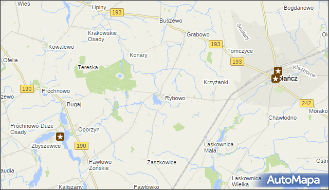 mapa Rybowo gmina Gołańcz, Rybowo gmina Gołańcz na mapie Targeo