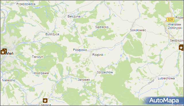 mapa Rząśnik gmina Świerzawa, Rząśnik gmina Świerzawa na mapie Targeo