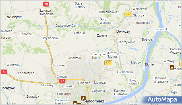 mapa Rzeczyca Sucha, Rzeczyca Sucha na mapie Targeo