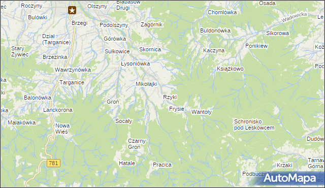 mapa Rzyki, Rzyki na mapie Targeo