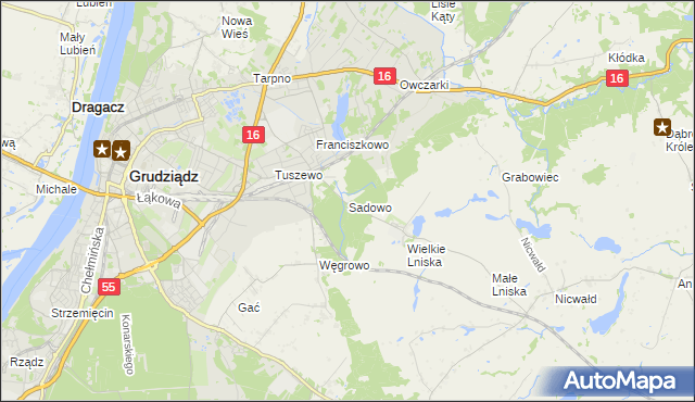 mapa Sadowo gmina Grudziądz, Sadowo gmina Grudziądz na mapie Targeo