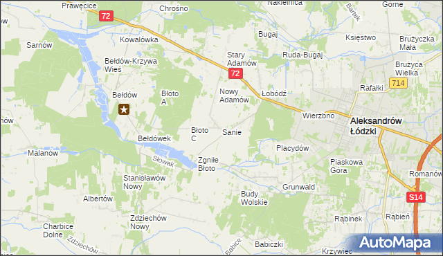 mapa Sanie gmina Aleksandrów Łódzki, Sanie gmina Aleksandrów Łódzki na mapie Targeo