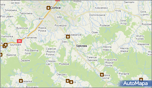 mapa Sękowa, Sękowa na mapie Targeo