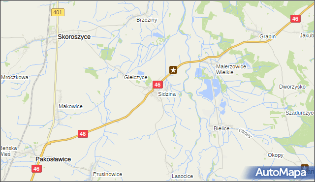 mapa Sidzina gmina Skoroszyce, Sidzina gmina Skoroszyce na mapie Targeo