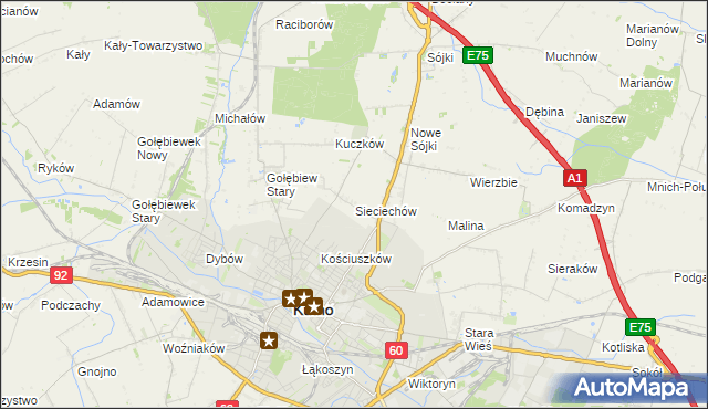 mapa Sieciechów gmina Kutno, Sieciechów gmina Kutno na mapie Targeo