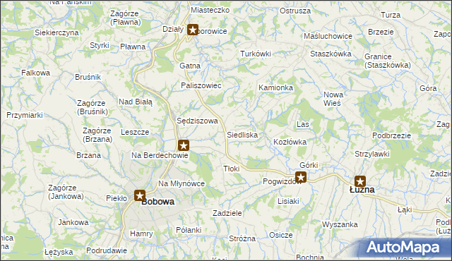 mapa Siedliska gmina Bobowa, Siedliska gmina Bobowa na mapie Targeo