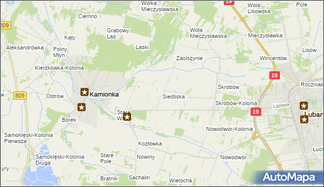 mapa Siedliska gmina Kamionka, Siedliska gmina Kamionka na mapie Targeo