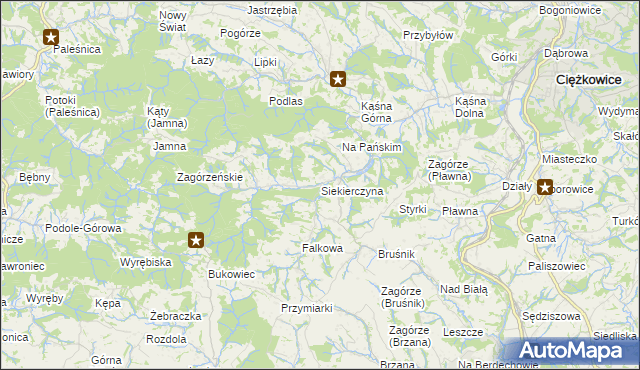 mapa Siekierczyna gmina Ciężkowice, Siekierczyna gmina Ciężkowice na mapie Targeo