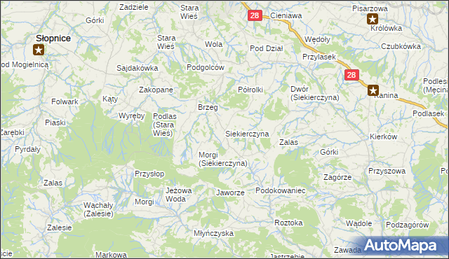 mapa Siekierczyna gmina Limanowa, Siekierczyna gmina Limanowa na mapie Targeo