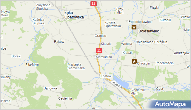 mapa Siemianice gmina Łęka Opatowska, Siemianice gmina Łęka Opatowska na mapie Targeo