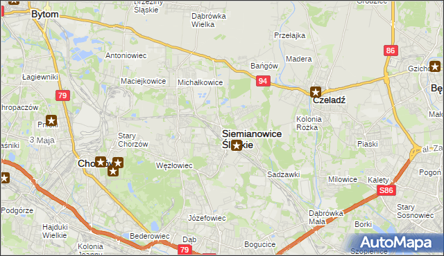 mapa Siemianowice Śląskie, Siemianowice Śląskie na mapie Targeo