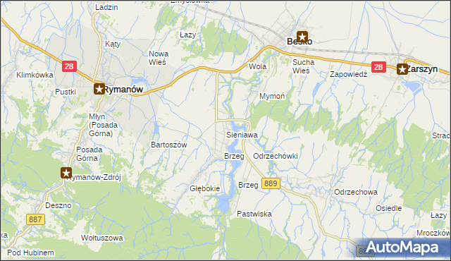 mapa Sieniawa gmina Rymanów, Sieniawa gmina Rymanów na mapie Targeo