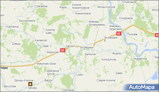 mapa Skrzeszew gmina Repki, Skrzeszew gmina Repki na mapie Targeo