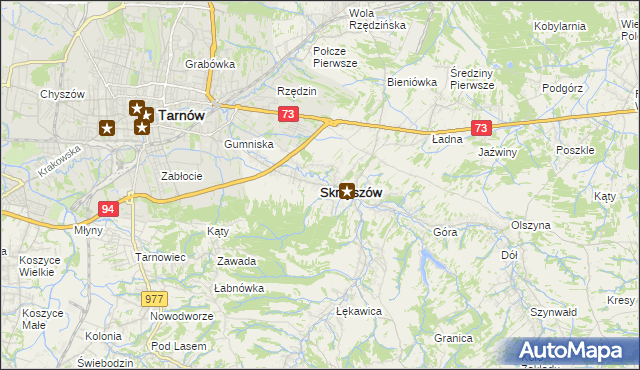 mapa Skrzyszów powiat tarnowski, Skrzyszów powiat tarnowski na mapie Targeo