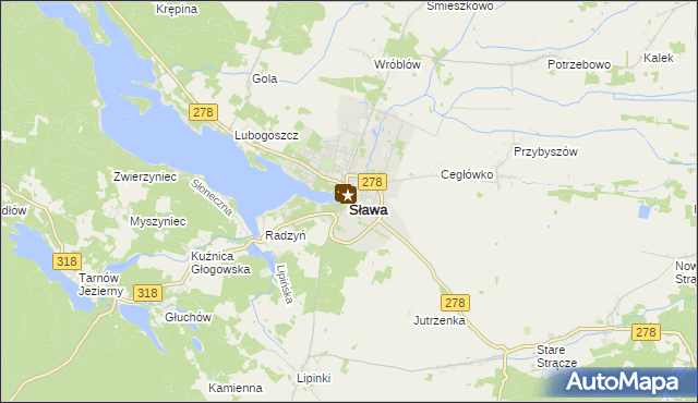 mapa Sława powiat wschowski, Sława powiat wschowski na mapie Targeo