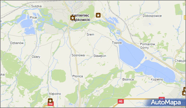 mapa Sławęcin gmina Kamieniec Ząbkowicki, Sławęcin gmina Kamieniec Ząbkowicki na mapie Targeo