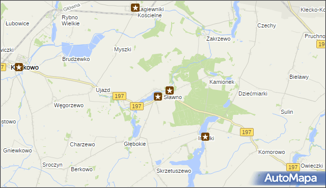 mapa Sławno gmina Kiszkowo, Sławno gmina Kiszkowo na mapie Targeo