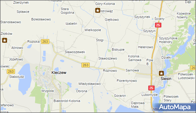 mapa Sławoszewo gmina Kleczew, Sławoszewo gmina Kleczew na mapie Targeo