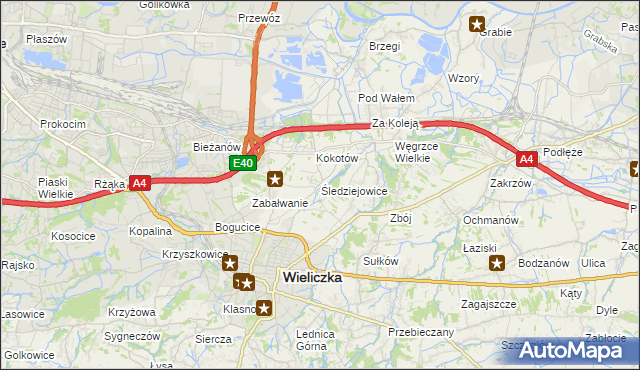 mapa Śledziejowice, Śledziejowice na mapie Targeo