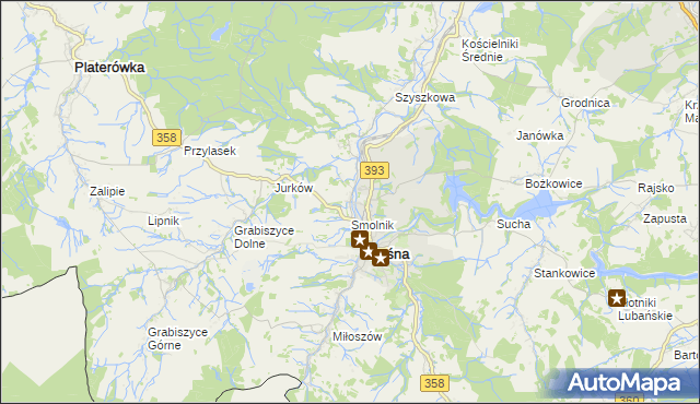 mapa Smolnik gmina Leśna, Smolnik gmina Leśna na mapie Targeo