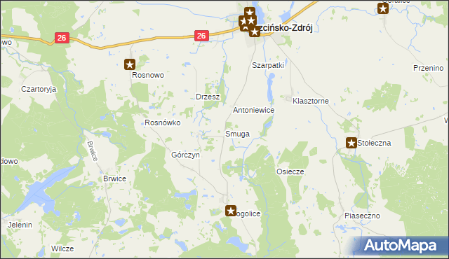 mapa Smuga gmina Trzcińsko-Zdrój, Smuga gmina Trzcińsko-Zdrój na mapie Targeo