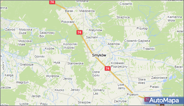 mapa Smyków powiat konecki, Smyków powiat konecki na mapie Targeo