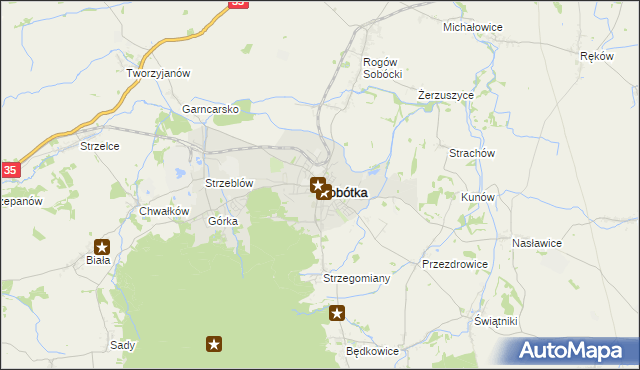 mapa Sobótka powiat wrocławski, Sobótka powiat wrocławski na mapie Targeo