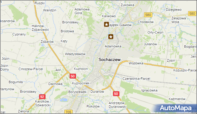 mapa Sochaczew, Sochaczew na mapie Targeo