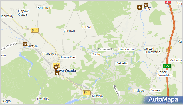 mapa Sochy gmina Iłowo-Osada, Sochy gmina Iłowo-Osada na mapie Targeo