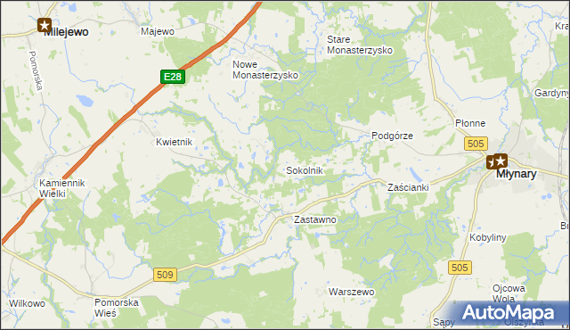 mapa Sokolnik gmina Młynary, Sokolnik gmina Młynary na mapie Targeo