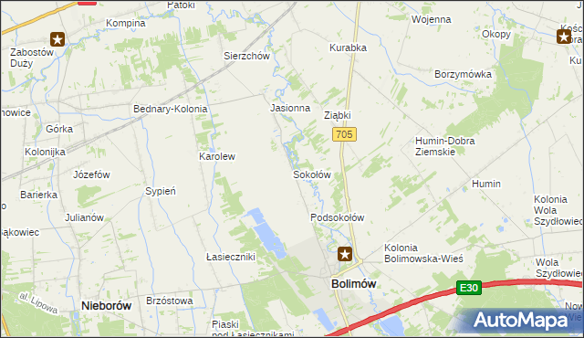 mapa Sokołów gmina Bolimów, Sokołów gmina Bolimów na mapie Targeo