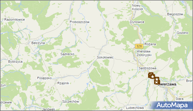 mapa Sokołowiec, Sokołowiec na mapie Targeo