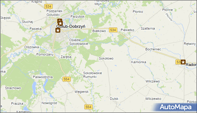 mapa Sokołowo gmina Golub-Dobrzyń, Sokołowo gmina Golub-Dobrzyń na mapie Targeo