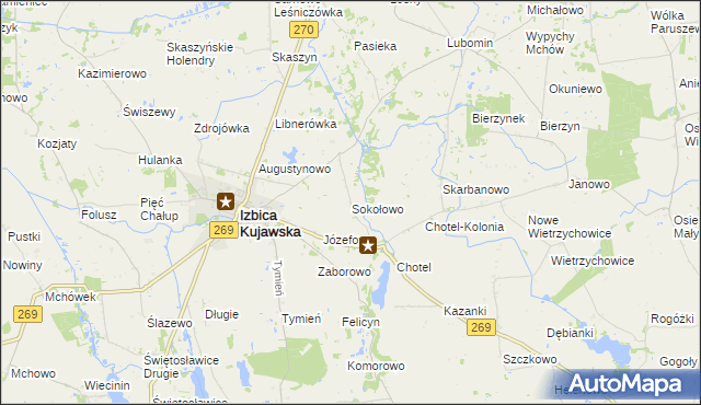 mapa Sokołowo gmina Izbica Kujawska, Sokołowo gmina Izbica Kujawska na mapie Targeo