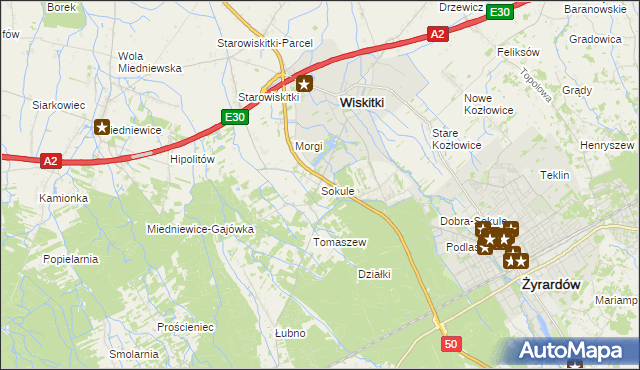 mapa Sokule gmina Wiskitki, Sokule gmina Wiskitki na mapie Targeo