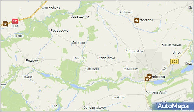 mapa Stanisławka gmina Debrzno, Stanisławka gmina Debrzno na mapie Targeo