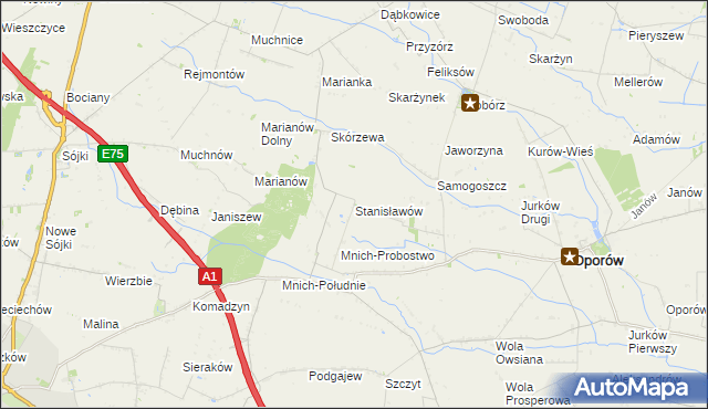 mapa Stanisławów gmina Oporów, Stanisławów gmina Oporów na mapie Targeo