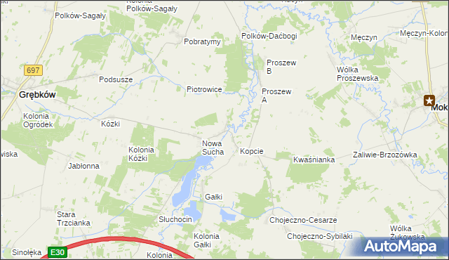 mapa Stara Sucha gmina Grębków, Stara Sucha gmina Grębków na mapie Targeo