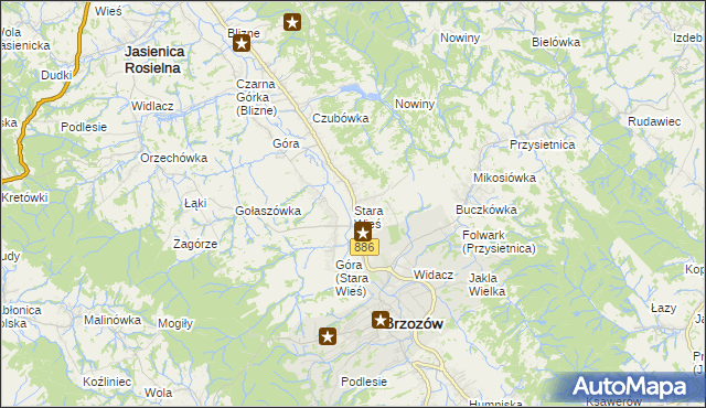 mapa Stara Wieś gmina Brzozów, Stara Wieś gmina Brzozów na mapie Targeo