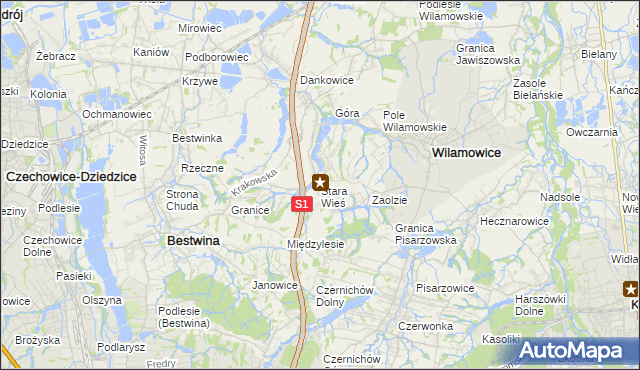 mapa Stara Wieś gmina Wilamowice, Stara Wieś gmina Wilamowice na mapie Targeo