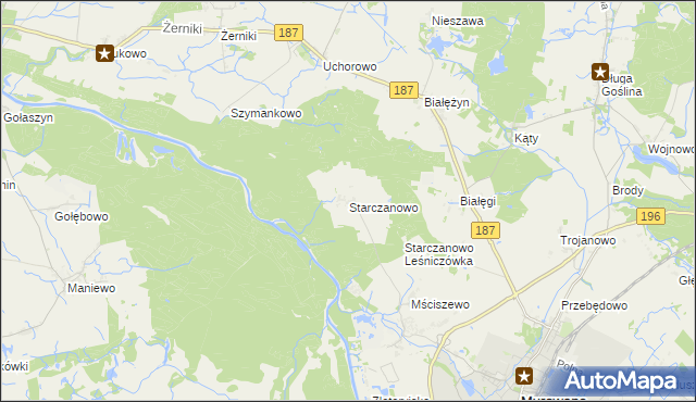 mapa Starczanowo gmina Murowana Goślina, Starczanowo gmina Murowana Goślina na mapie Targeo