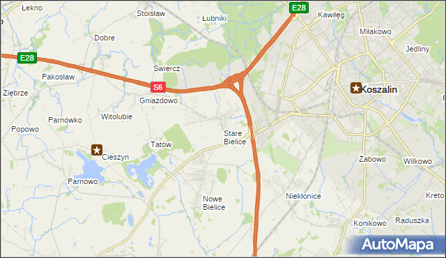 mapa Stare Bielice gmina Biesiekierz, Stare Bielice gmina Biesiekierz na mapie Targeo