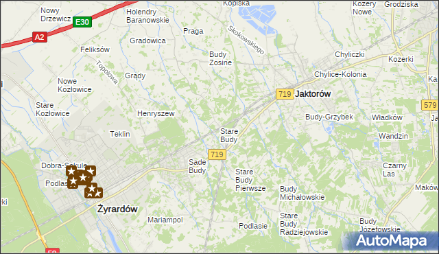 mapa Stare Budy gmina Jaktorów, Stare Budy gmina Jaktorów na mapie Targeo